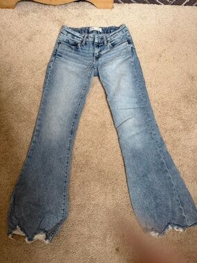 BKE Light Blue Flare Jeans with Distressed Hem